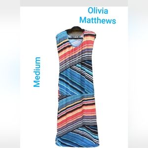 😳Olivia Matthews Dress Sleeveless Long Maxi Sheath Geometric Size M